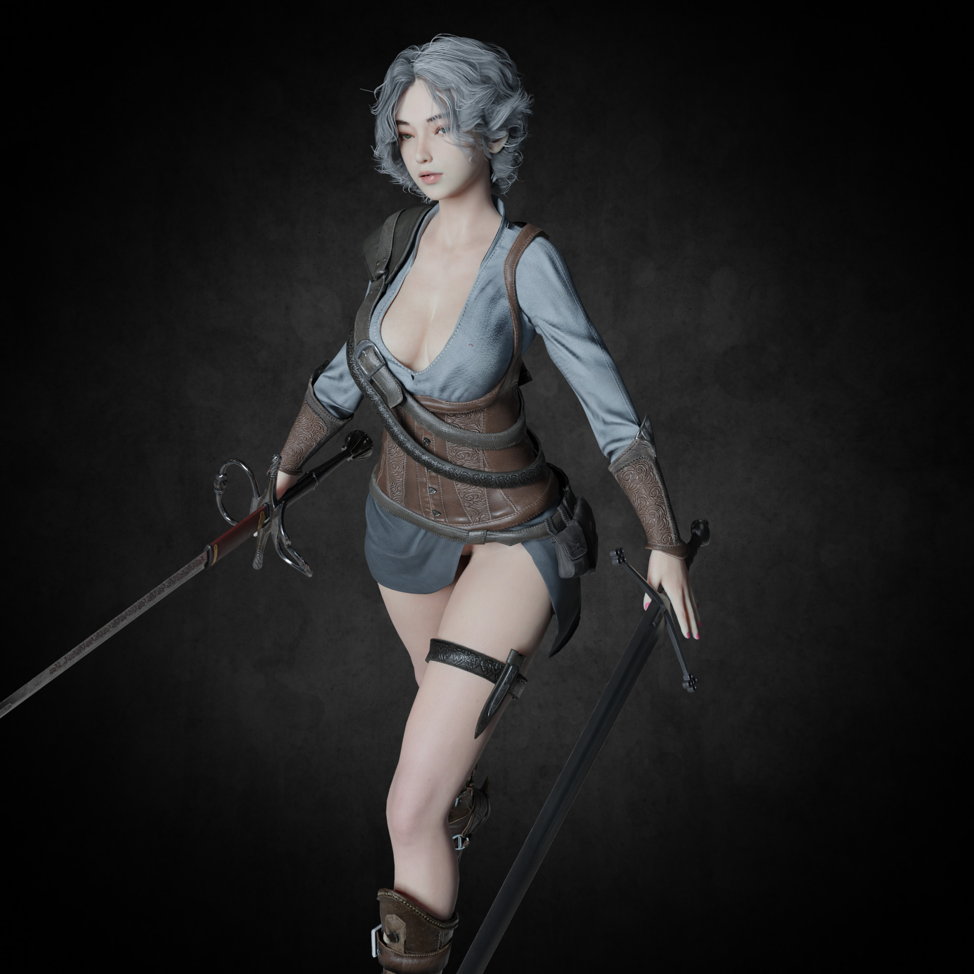 female hunter PBR 8k low-poly Low-poly 3D model_5