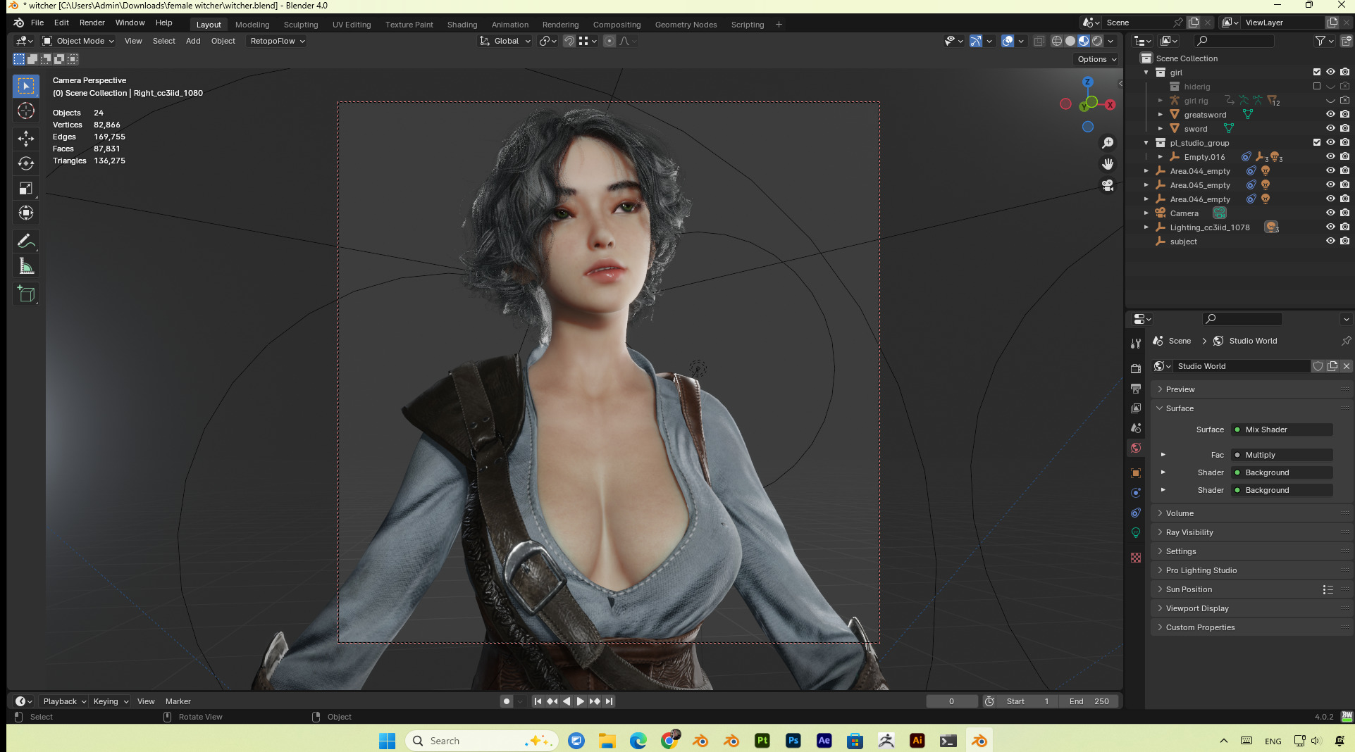 female hunter PBR 8k low-poly Low-poly 3D model_9