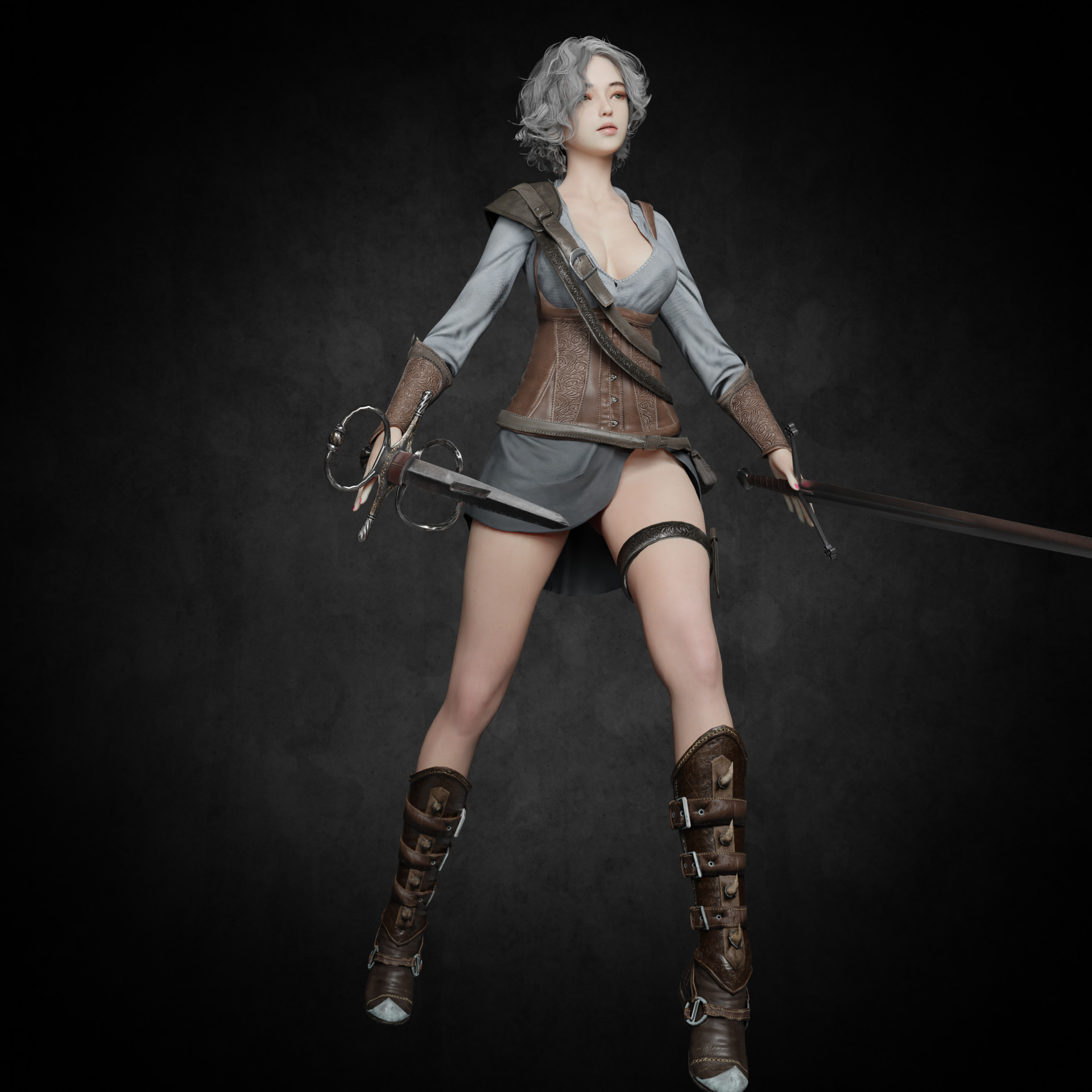 female hunter PBR 8k low-poly Low-poly 3D model_10