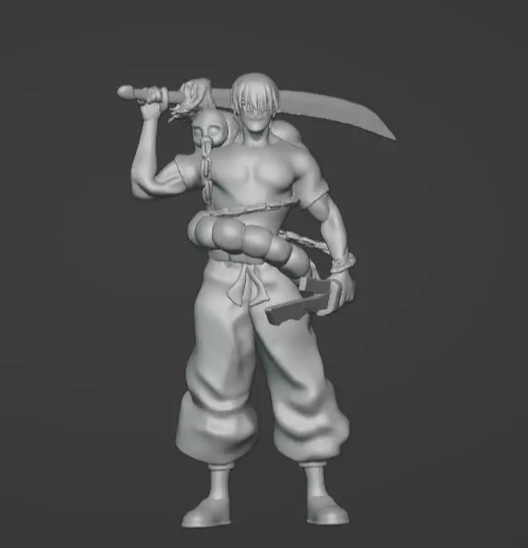 Cursed Assassin Warrior Statue - Anime-Inspired Male Figurine 3D print model