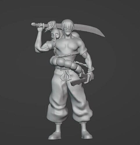 Cursed Assassin Warrior Statue - Anime-Inspired Male Figurine 3D print model