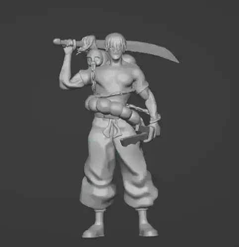 Cursed Assassin Warrior Statue - Anime-Inspired Male Figurine