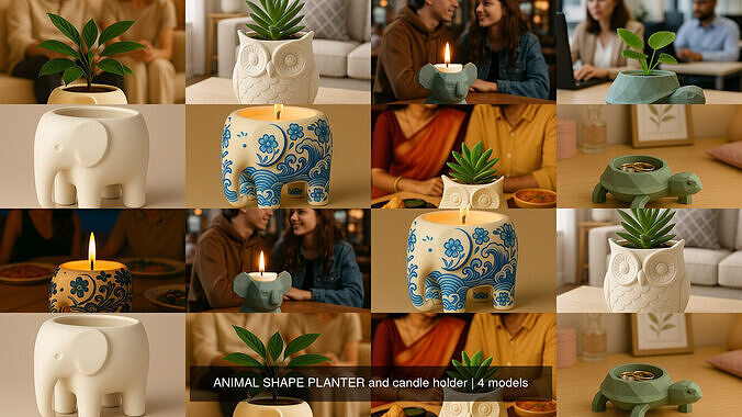 ANIMAL SHAPE PLANTER and candle holder 3D Model Collection