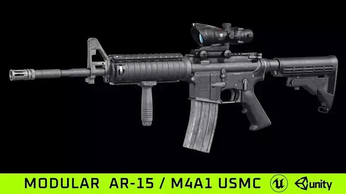 M4A1 AR15 USMC Build Modular Low-poly 3D model