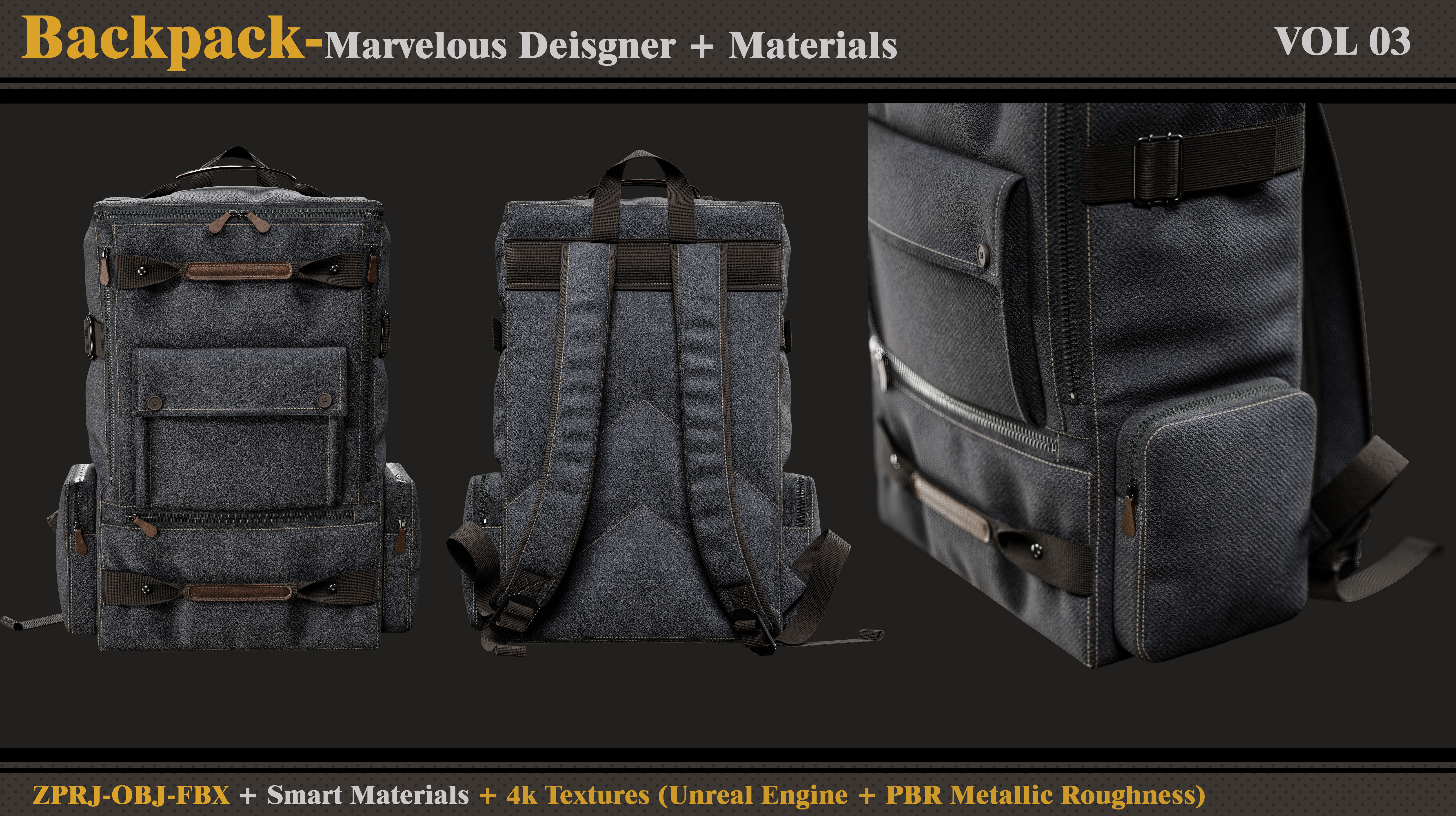 Backpack-MD-Clo3d-3 Smart Material-Textures-OBJ-FBX 3D model_1