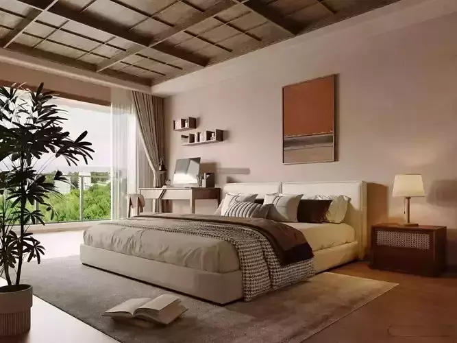 Modern Style Interior Bedroom 3D Scene 577 CORONA
