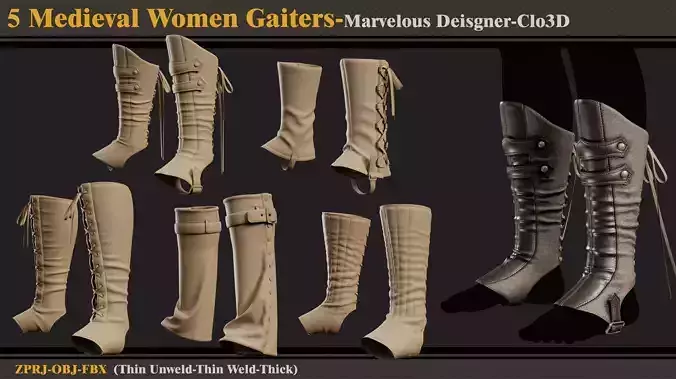5 Medieval Women Gaiters-MD-Clo3D-ZPRJ- FBX -OBJ