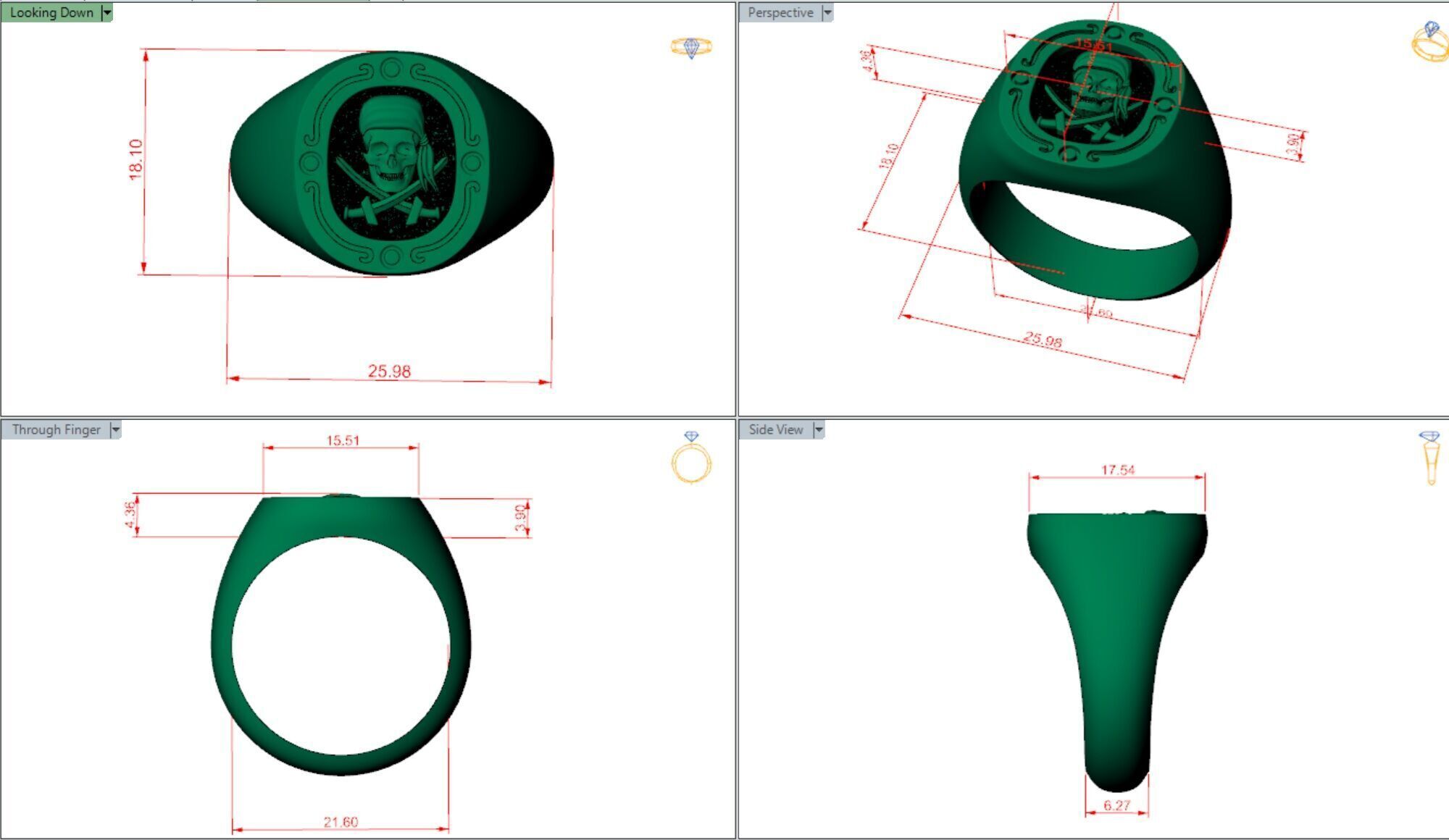 Jolly Roger skull pirate ring 3D print model_2