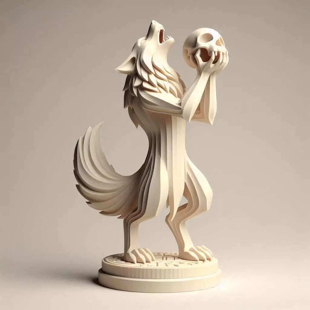 607 Totemic  Werewolf Howling with Skull  3D Model 3D print model_0