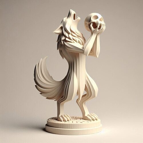 607 Totemic  Werewolf Howling with Skull  3D Model 3D print model