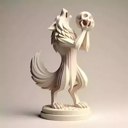 607 Totemic  Werewolf Howling with Skull  3D Model