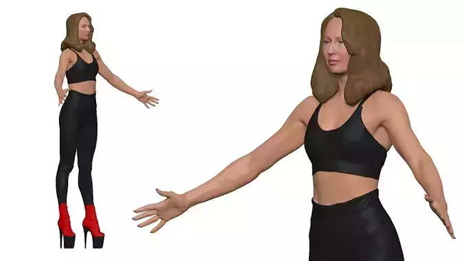 S00017 Woman in Sportswear with Platform Boots T-pose 3D model