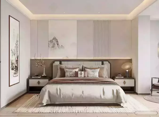 3DS MAX Modern Style Interior Bedroom 3D Scene 572