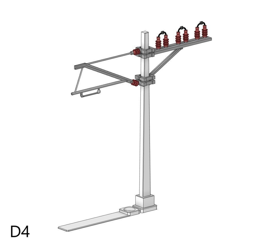 H0 scale Catenery Concrete Poles set type D1 to D4 - FDM 3D print model_8