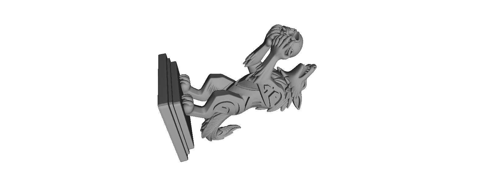 608 Totemic Werewolf Howling with Skull 3D Model 3D print model_4