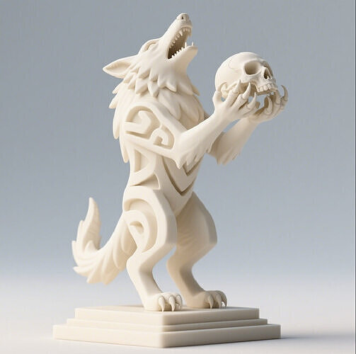 608 Totemic  Werewolf  Howling  with Skull  3D Model 3D print model