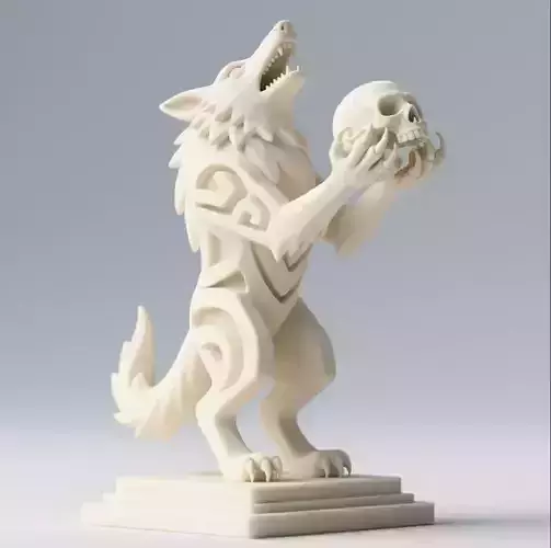 608 Totemic  Werewolf  Howling  with Skull  3D Model