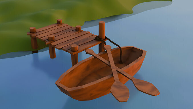  Stylized Rowboat  Wooden Dock Game Ready Low Poly Asset Free low-poly 3D model