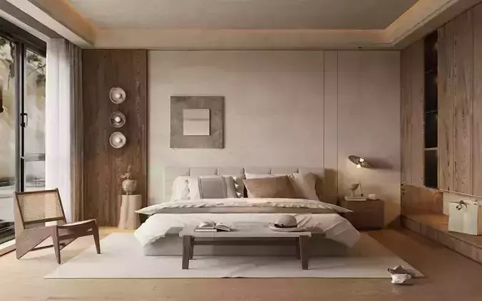 3DS MAX Modern Style Bedroom 3D Scene 565