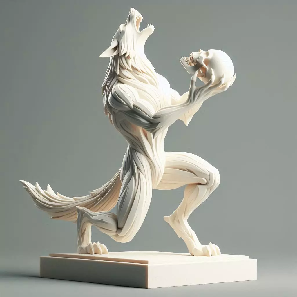 609 Totemic Werewolf Howling with Skull 3D Model 3D print model