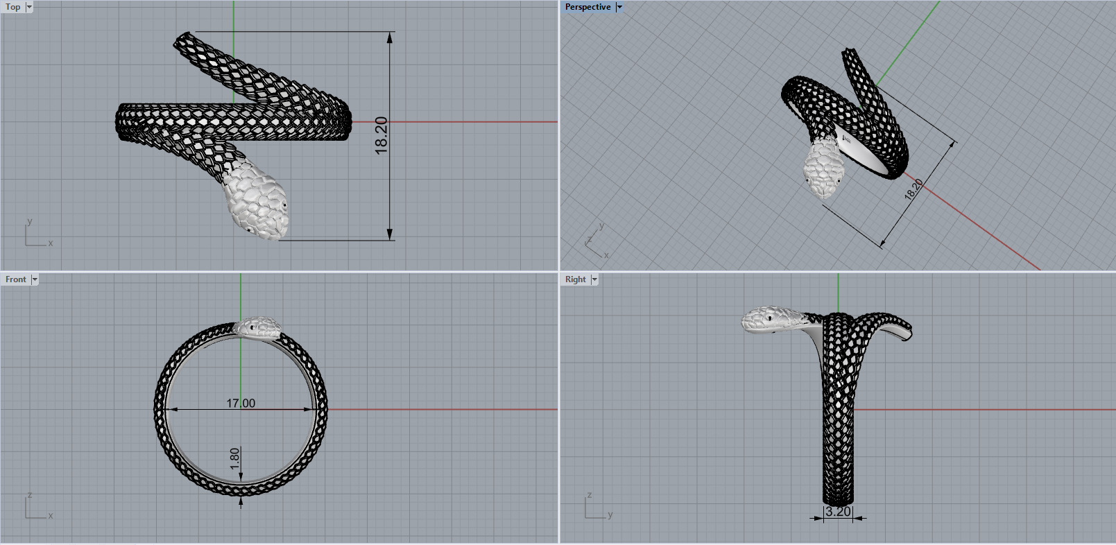 Snake ring model 1347 3D print model_3