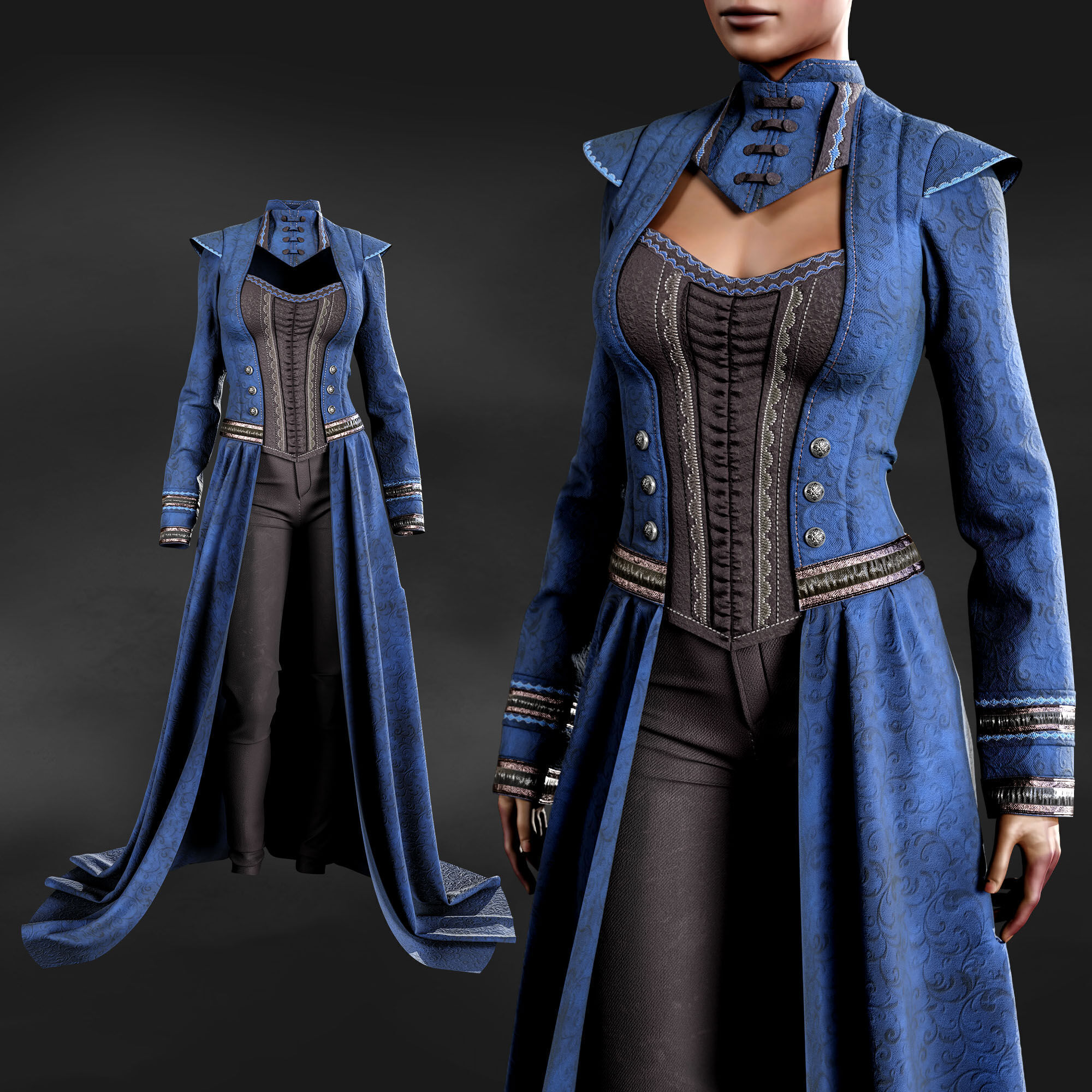 Gothic Victorian Female Outfit 3D model_7