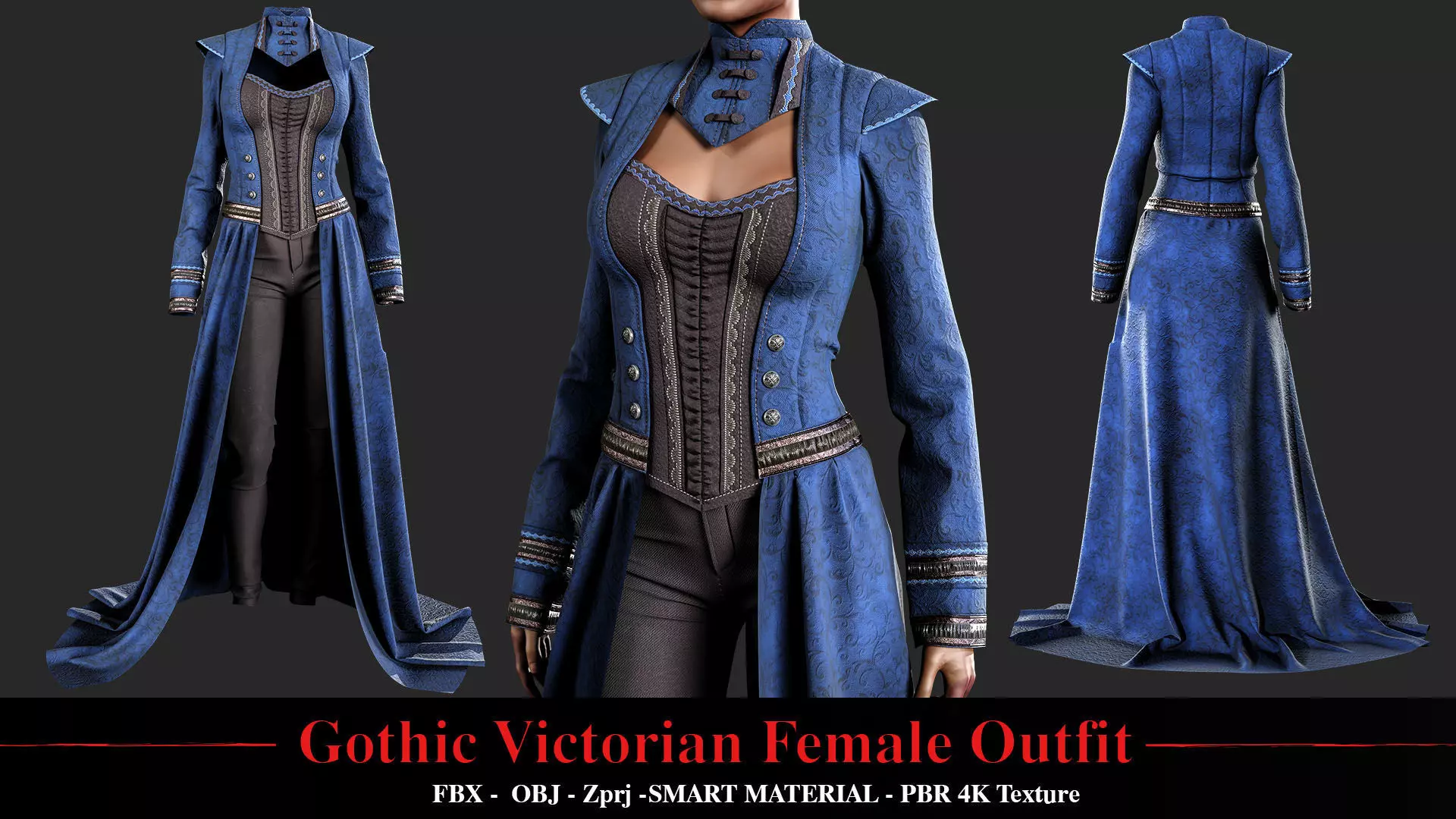 Gothic Victorian Female Outfit 3D model_0