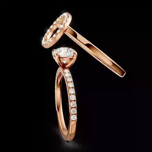 Modern Dual-Band Diamond Halo Solitaire Engagement Ring