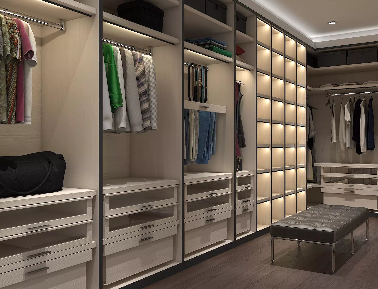 Modern Walk-in Closet Dressing Room 3D model_0