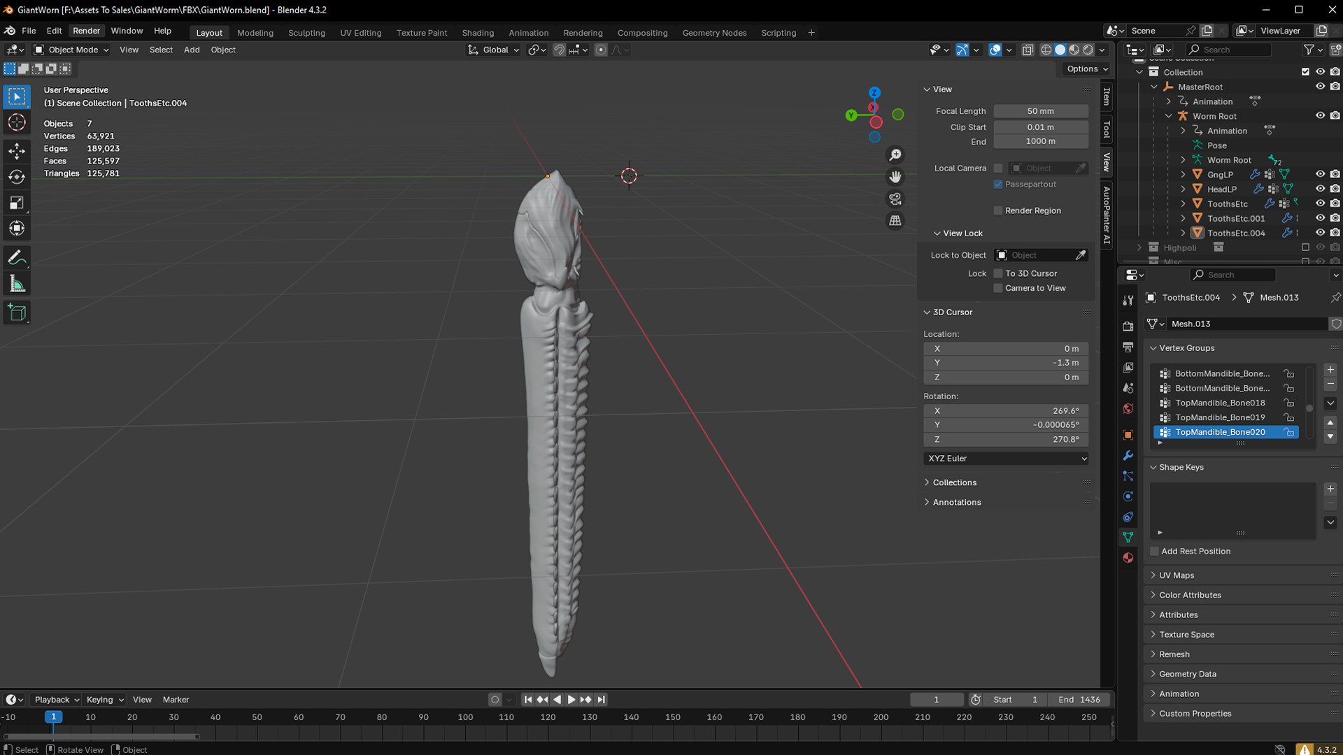 Giant Worm Low-poly 3D model_1