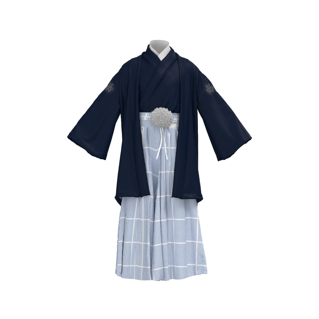 Male Japanese Kimono Hakama Haori Outfit Clo3D 3D model_12