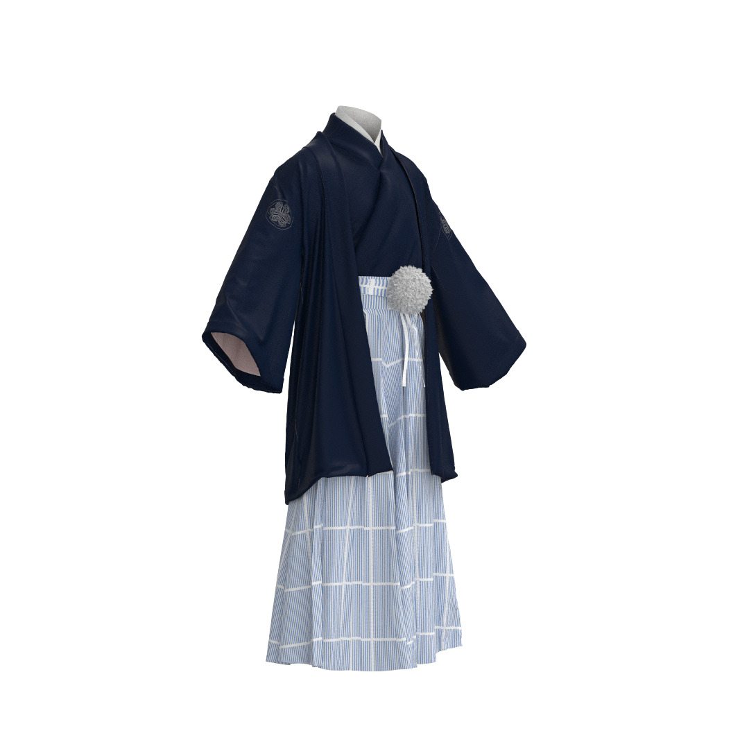 Male Japanese Kimono Hakama Haori Outfit Clo3D 3D model_11