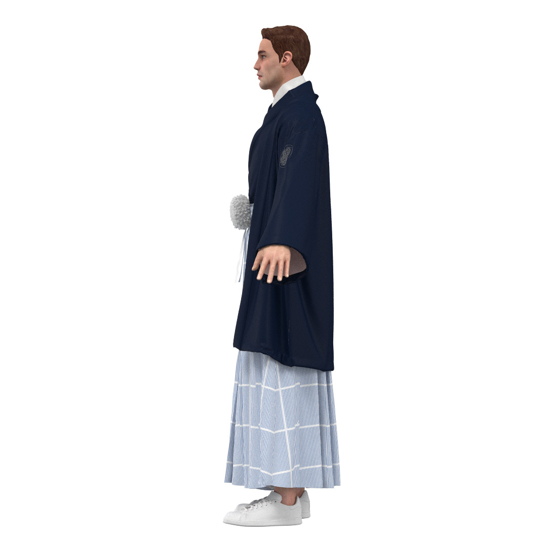 Male Japanese Kimono Hakama Haori Outfit Clo3D 3D model_9
