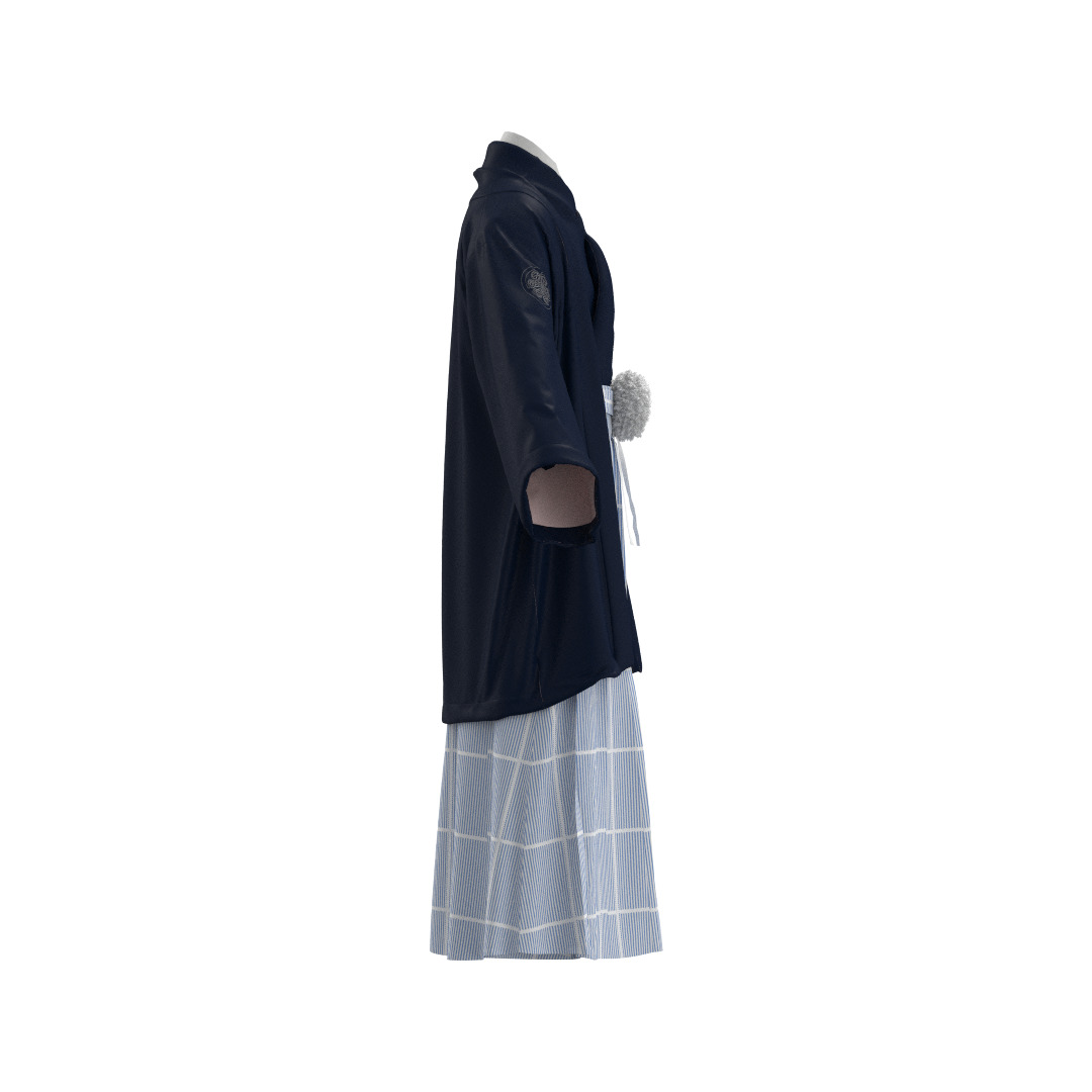 Male Japanese Kimono Hakama Haori Outfit Clo3D 3D model_3
