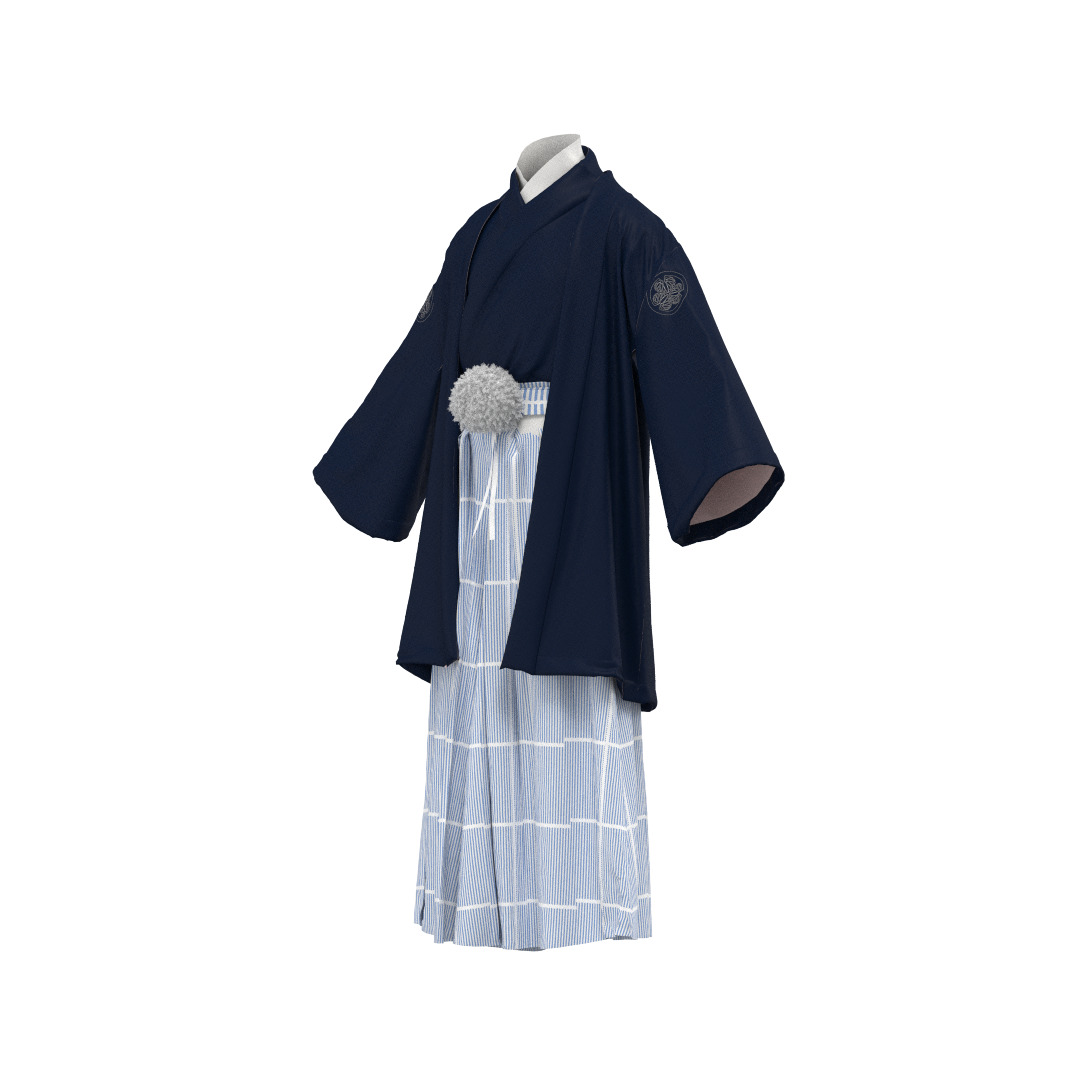 Male Japanese Kimono Hakama Haori Outfit Clo3D 3D model_13