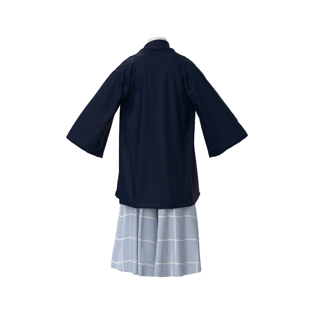 Male Japanese Kimono Hakama Haori Outfit Clo3D 3D model_5