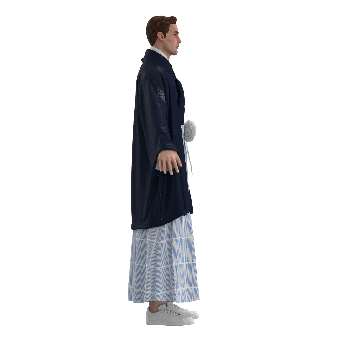 Male Japanese Kimono Hakama Haori Outfit Clo3D 3D model_8