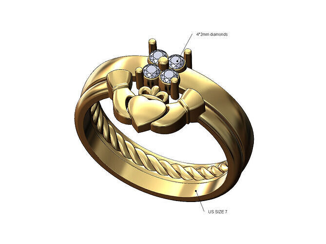 Claddagh guard square cluster inner braided ring US size 7 3D print model