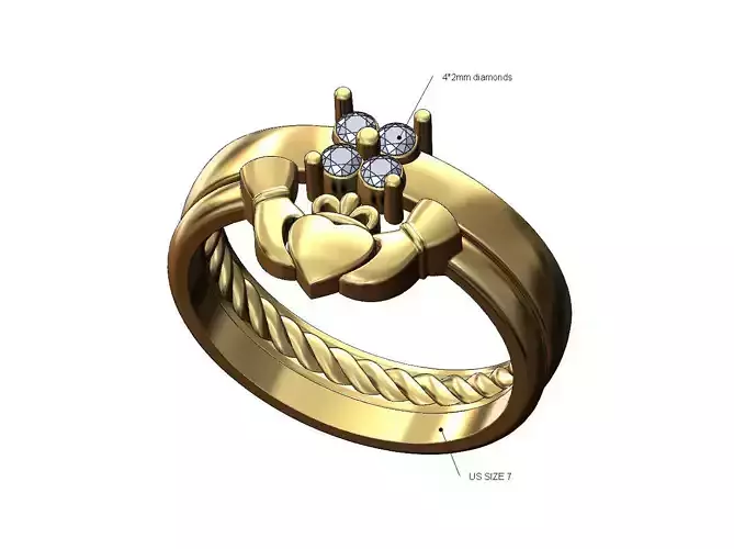 Claddagh guard square cluster inner braided ring US size 7