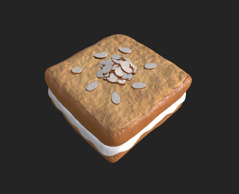 Almond Toast Low-poly 3D model_1