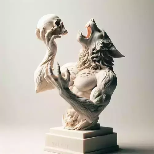 614  Ivory   Werewolf  Howling  with Skull   3D Model