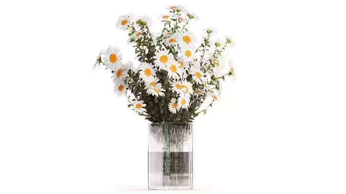 Lush Festive Bouquet Glass Vase White Chamomile 588