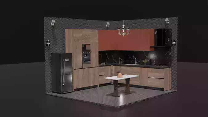 Modern L-Shaped Modular Kitchen  3D model