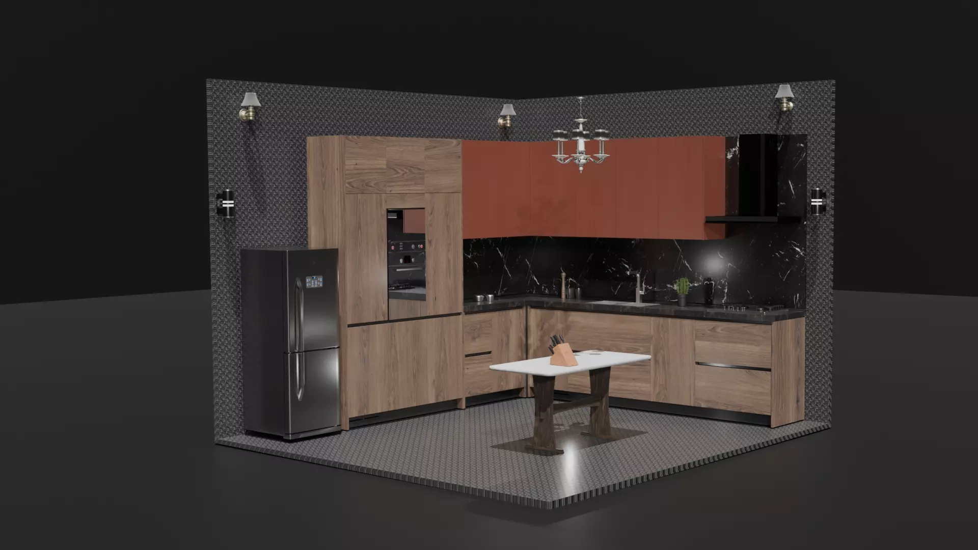 Modern L-Shaped Modular Kitchen  3D model_0