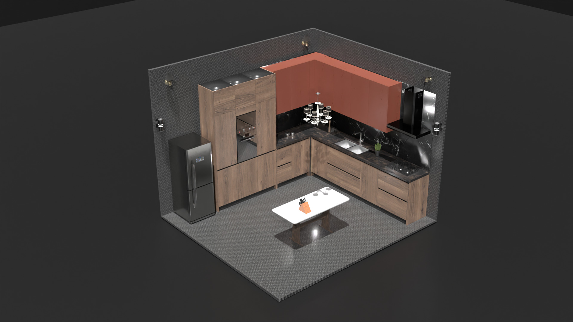 Modern L-Shaped Modular Kitchen  3D model_2