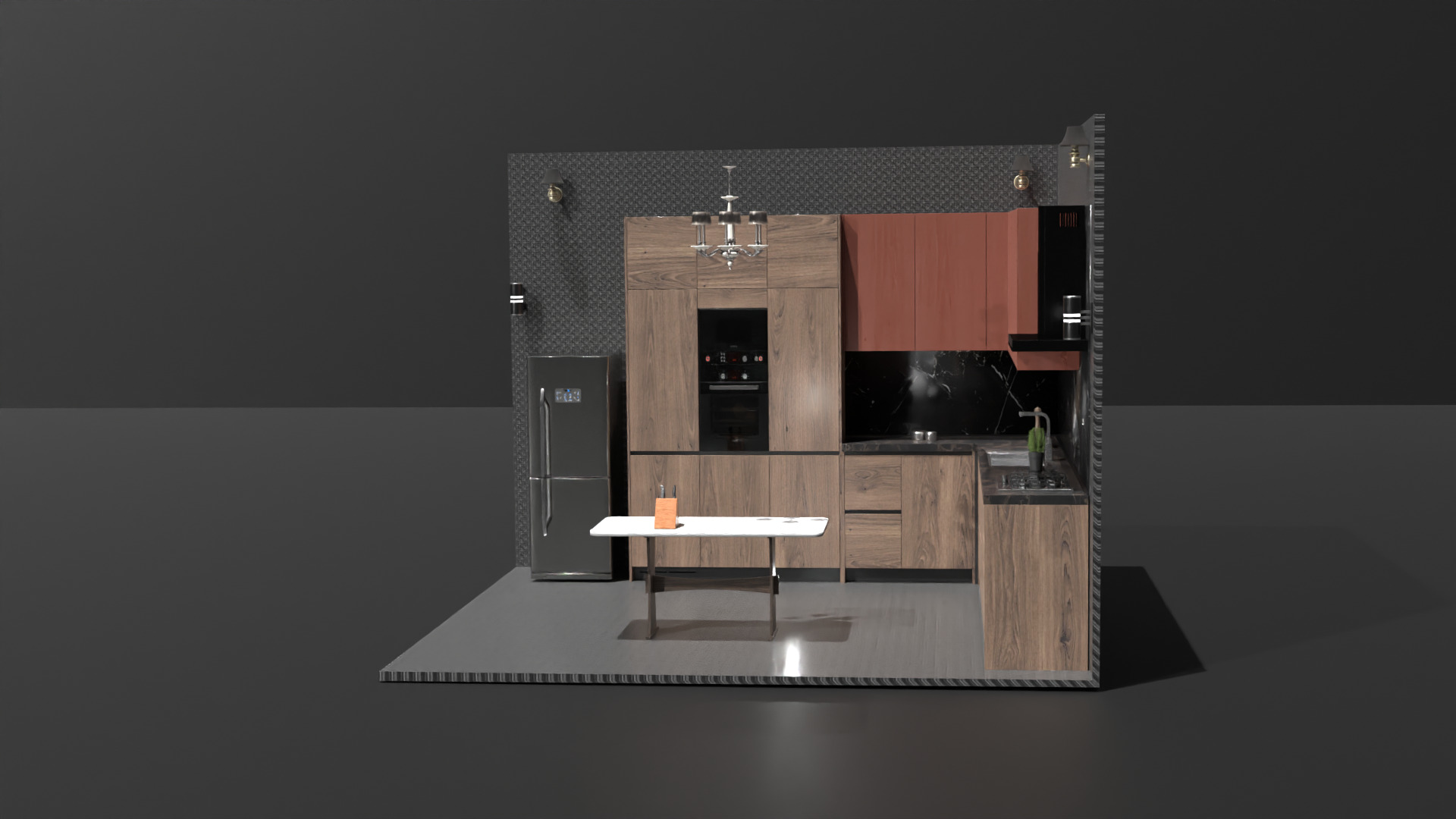 Modern L-Shaped Modular Kitchen  3D model_1