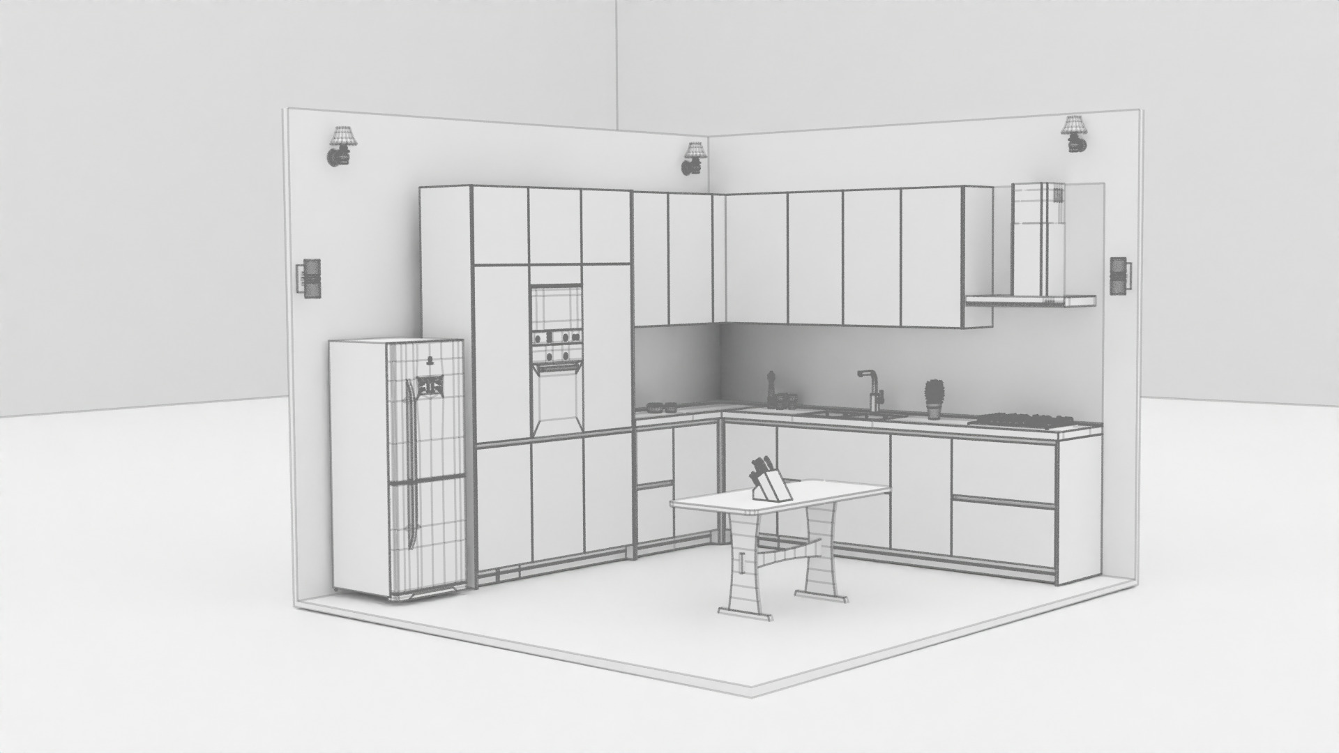Modern L-Shaped Modular Kitchen  3D model_3