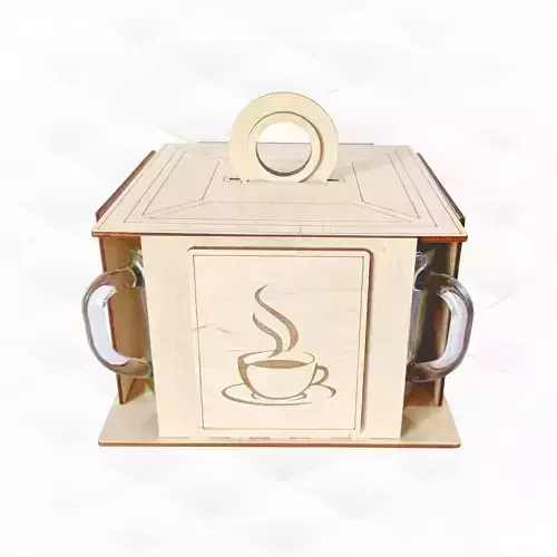 Gift box cups box with handle and lid laser cut design