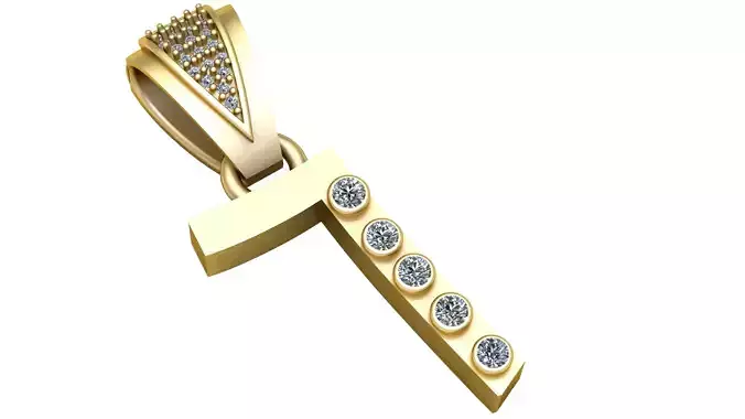 T shape pendant  gold  diamond