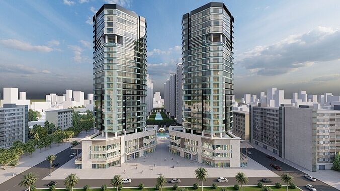 Modern Urban Mixed Use Complex  High-Detail 3D model